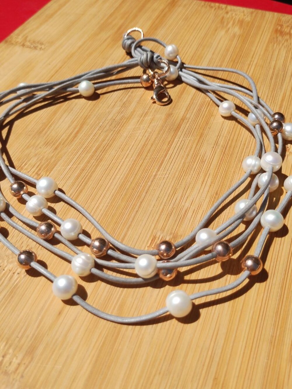 Honora Bronze Italy Genuine Freshwater Pearl Multi strand leather Necklace - Picture 2 of 5